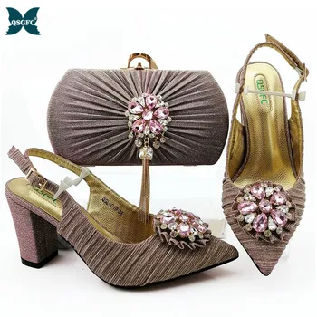 

2020 Latest Italian design Shoes with Matching Bags Set Decorated with Women Shoes mid Heel African Shoes and Bag Matching