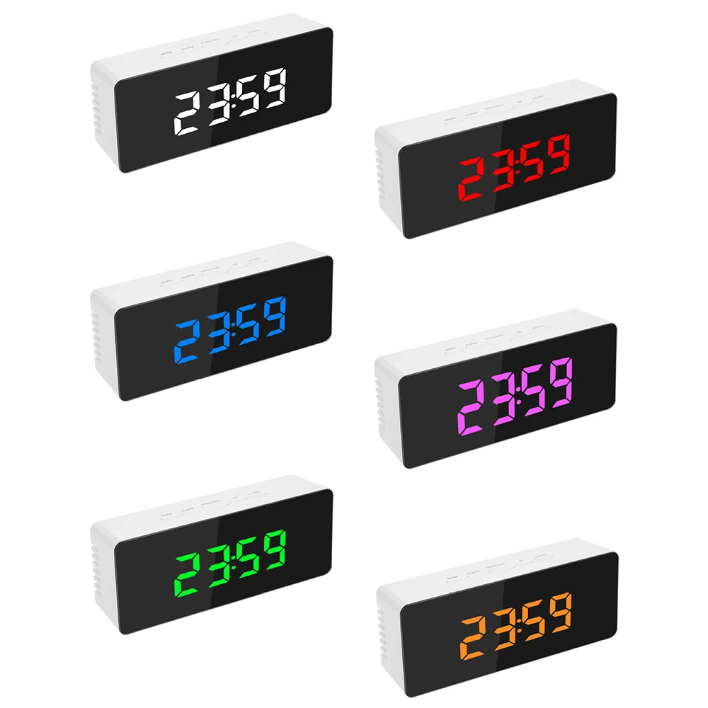 Digital Mirror LED Display Alarm Clock Temperature Calendar USB/AAA Powered Electronic Multifunction Snooze Desk Clock
