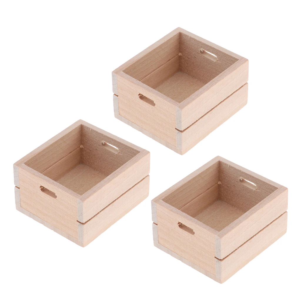3pcs Dollhouse Miniature Basket Wooden Vegetable Storage Box for 1/12 Scale Doll House Decorations 3pcs Dollhouse Miniature Basket Wooden Vegetable Storage Box for 1/12 Scale Doll House Decorations