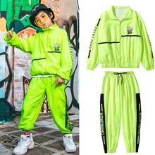 Детская одежда в стиле хип-хоп; костюмы для уличных танцев для мальчиков; флуоресцентный зеленый костюм; костюмы для джазовых танцев; Одежда для девочек; DQS3521