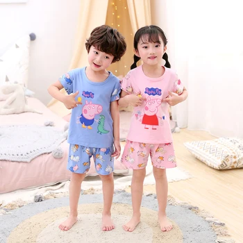 

Peppa Pig George Boy Girl Pajama Summer Sleepwear Suit Nightwear Pajama Clothes Short Sleeve Cartoon Pajama Set Children's Pujam