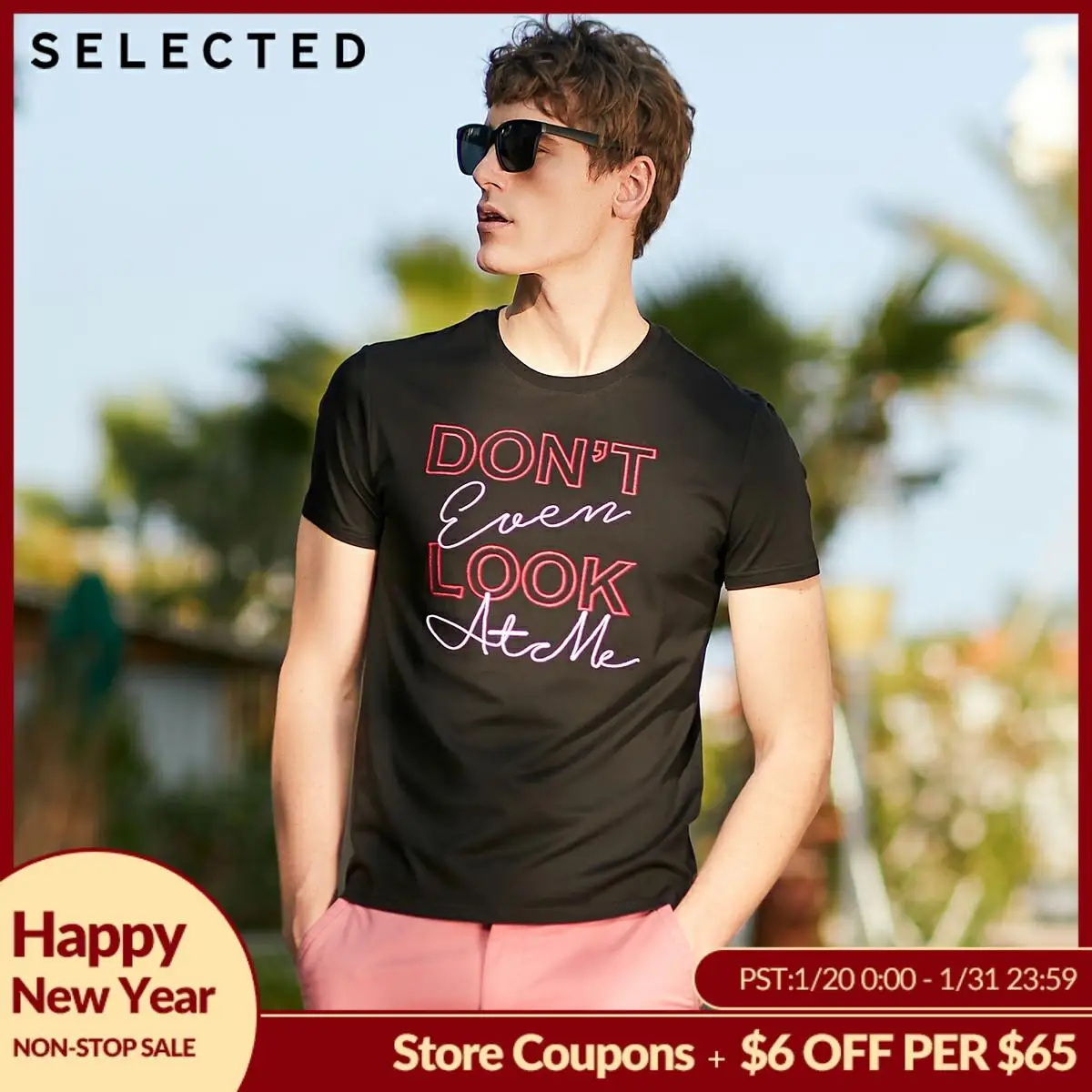 

SELECTED Men's Summer 100% Cotton Embroidered Letters Short-sleeved T-shirt S|419201615