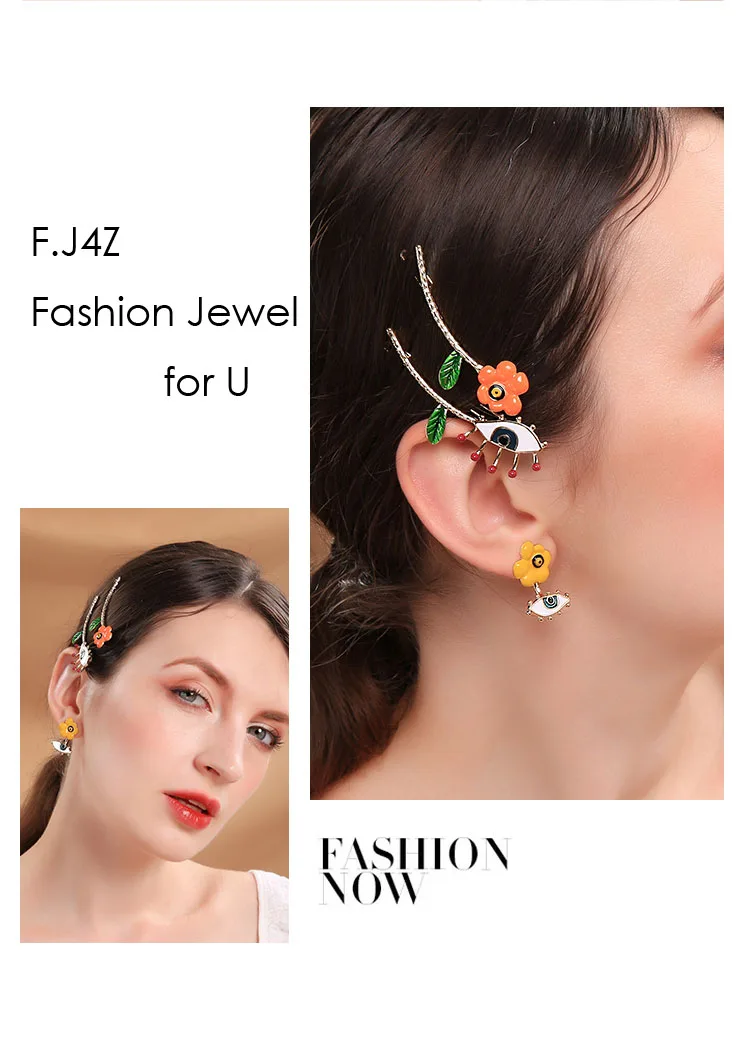 F.J4Z Hot Fashion Hair Clips for Women Designer Enamel Eye Flower Hairgrips Ins Girls Hair Jewelry Accessories Palillos del pelo