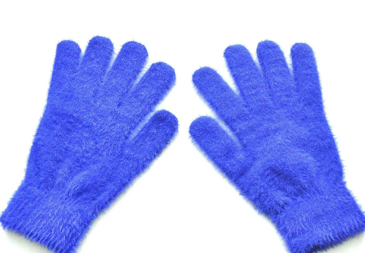 Imitate Mink Wool Knitting Glove Male Ma'am Winter Cycling Keep Warm Thickening Increase Down Gloves Quality Fingers Gaunlets - Цвет: blue