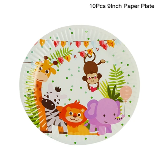 Frigg 1st Birthday Party Decoration Banner Cake Topper Hat Tropical Jungle Theme Party Jungle Safari Party Jungle Party Decor - Color: 9inch plate