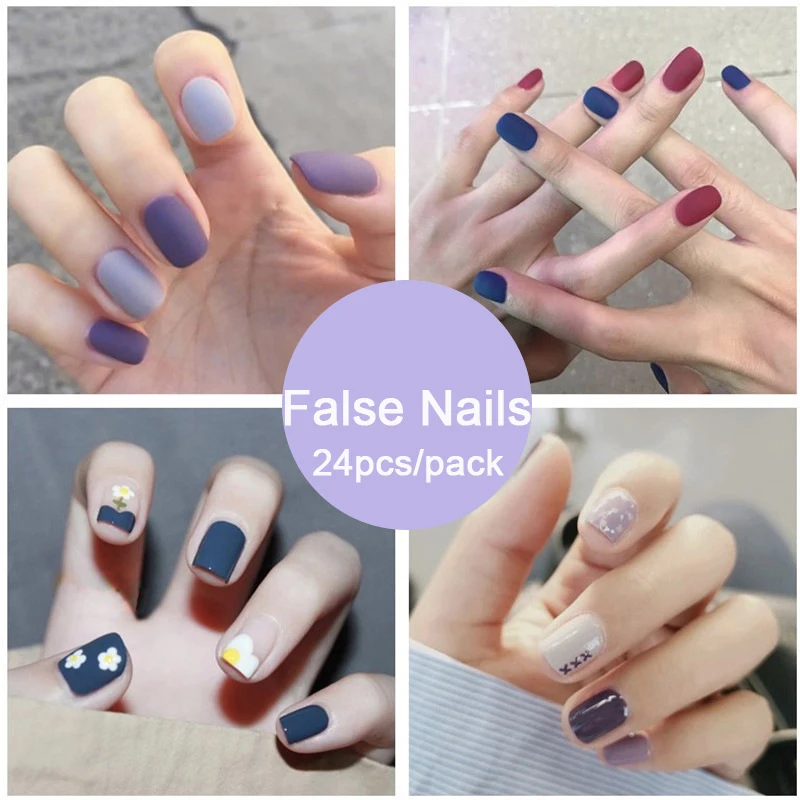 Nusx 24 pcs pack Fake Nail Tips Faux Ongles Decorations Beauty DIY Style Plastic Art Press 2