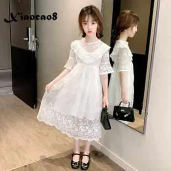 

Summer Teenage Girls Lace Dress Children Party Clothing Kids White Long Dresses for Big Girls Vestidos 6 8 10 12 14 16Years