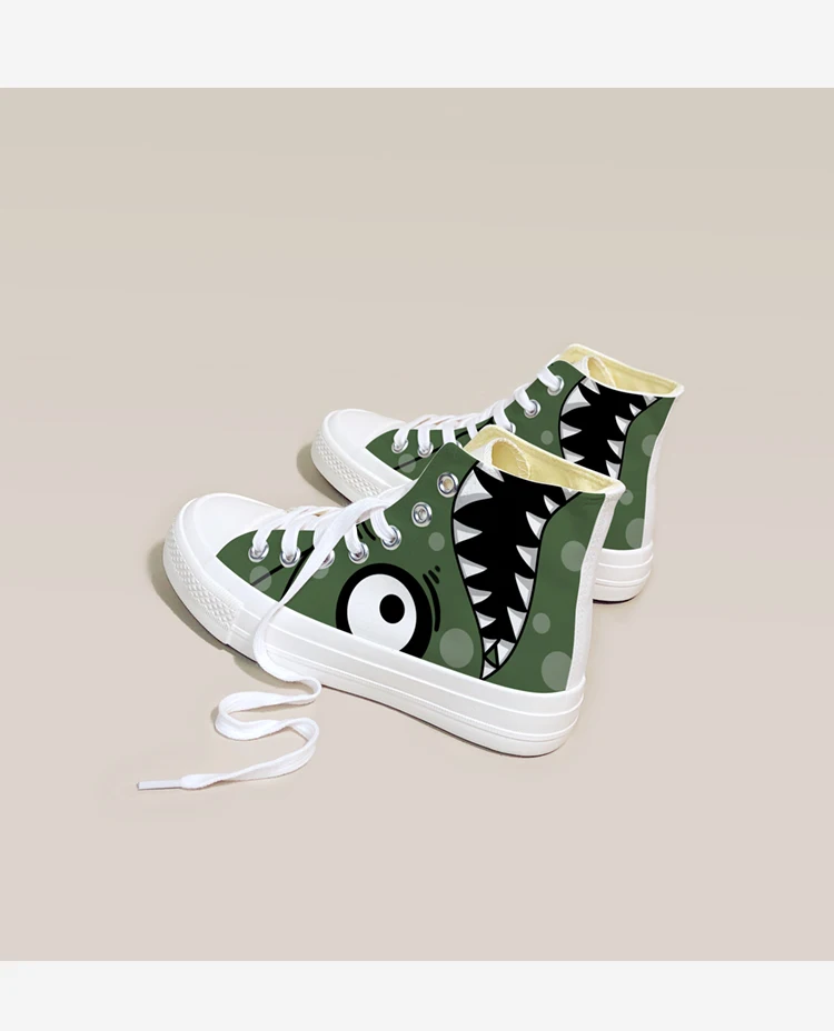 Amy und Michael Anime Cartoon Dino handbemalte Segeltuchschuhe junge Teenager Studenten Hallo Tops Plimsolls Frau vulkanisierte Schuhe – Detail 4