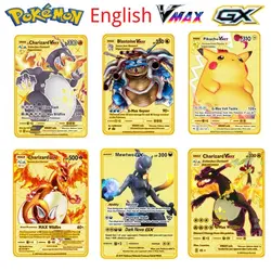Cartes Pokemon en Métal Doré Vmax, Carte d'Énergie Dracaufeu Pikachu, Collection Rare d'Entraînement au Combat, Jouets pour Enfants 
