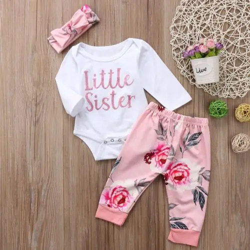 3pcs Autumn Winter Newborn Infant Baby Girl Clothes Set Letter Little 