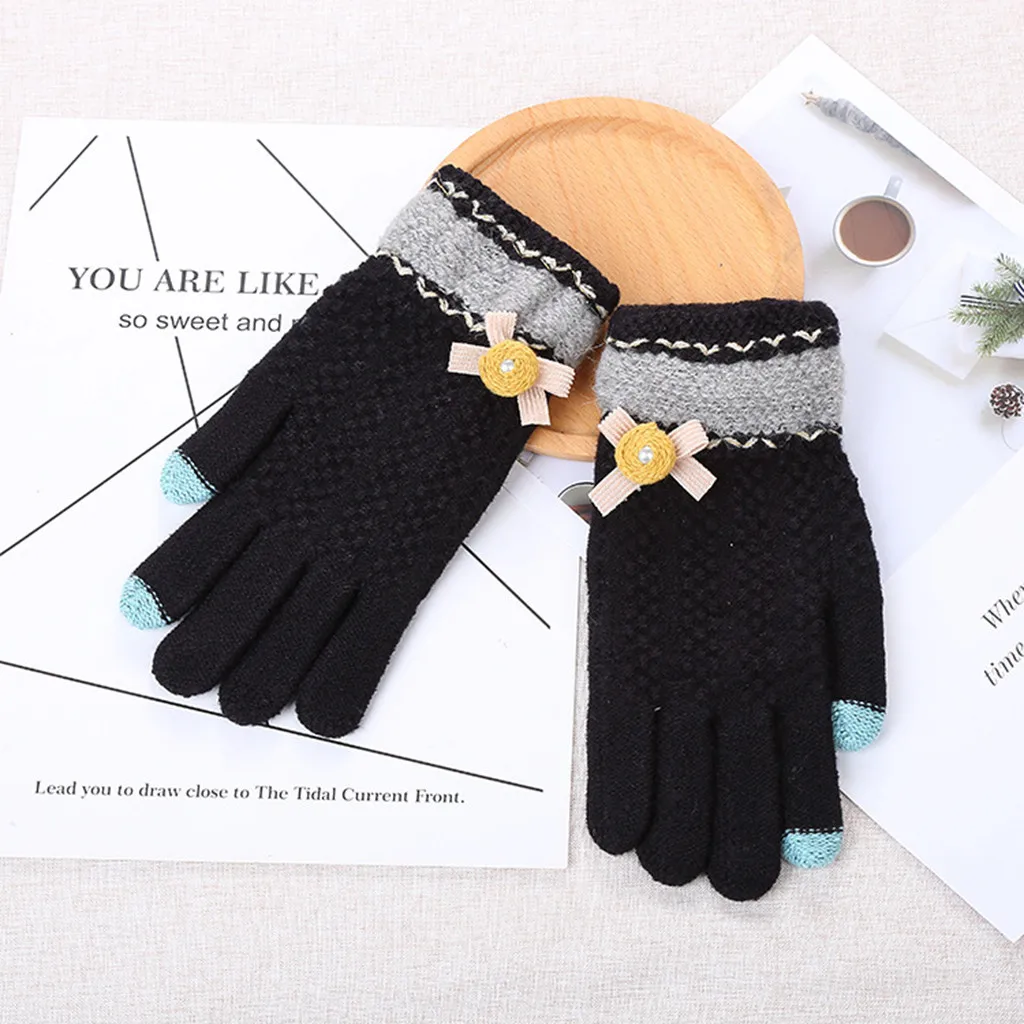 Новые модные женские зимние перчатки, теплые женские перчатки, перчатки для вождения, перчатки для сенсорного экрана для мобильного телефона - Цвет: Black