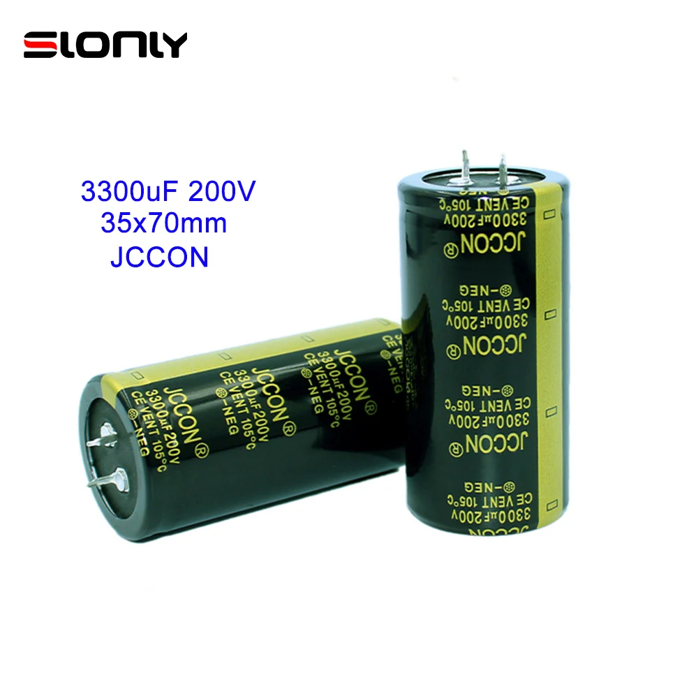 2pcs-14pcs 35x70m 3300uF 200V 105 ℃ Pitch 10mm JCCON Horn Black Gold Audio Amplifier Filter Aluminum Electrolytic Capacitors