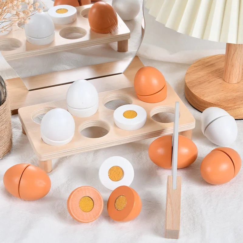 Pretend Kitchen Kids Toys Simulation Food Wooden Egg Set Magnetic Paste Eggs Pretend to Play Cutting Food Girl Cooking Games New