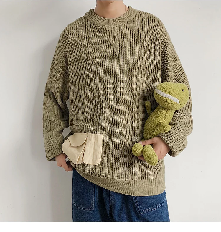 Зимний свитер мужской теплый модный однотонный Повседневный вязаный пуловер мужской свитер, одежда свободный свитер с длинными рукавами