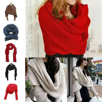 

2019 Winter New Fashion Women lady Knitted Sweater Tops Scarf with Sleeve Wrap Winter Warm Shawl Casual Scarves
