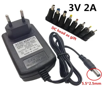 

3V2A Universal EU UK US AU plug AC 100V-240V Converter Adapter DC 3V 2A 2000mA Power Supply 5.5mmx2.5mm with 8pcs DC Jack Plugs