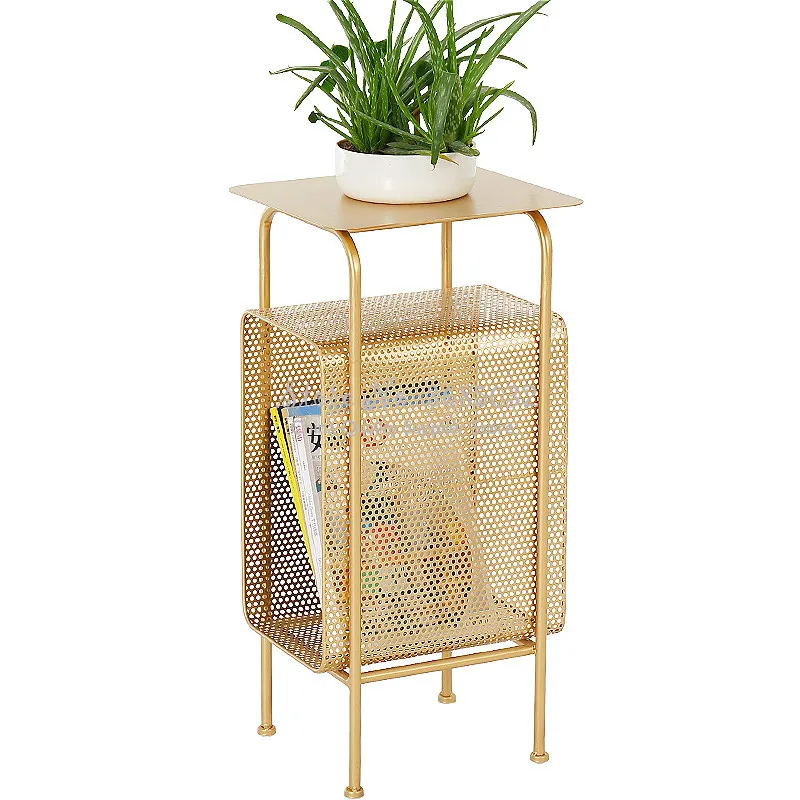 Fashion Golden Metal Nachtkastje Multi-layer Staaldraad Koffie Bureau Tijdschriftenrek Fashion Organizer - Huis & Tuin