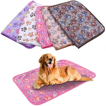 

Winter Pet Dog Bed Mat Soft Warm Cat Blanket Coral Fleece Foots Print Sleeping Bed Cover Mat Small Medium Dogs Cats Pet Supplies