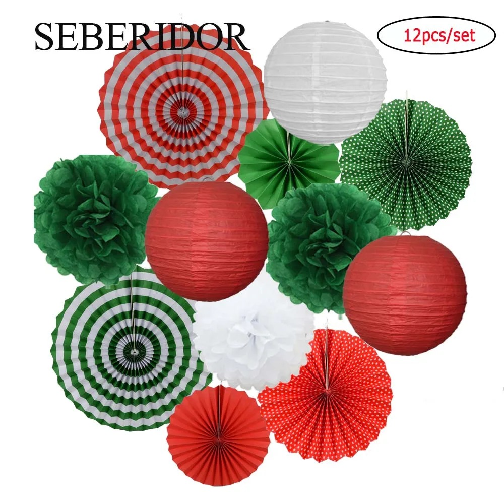 Description Picture 6 of itemPink Blue Purple Set Baby Boy Girl Baptism Party Favor Folding Round Paper Lantern Wedding Ceremony Decor 8" 12" Mixed Size Fans