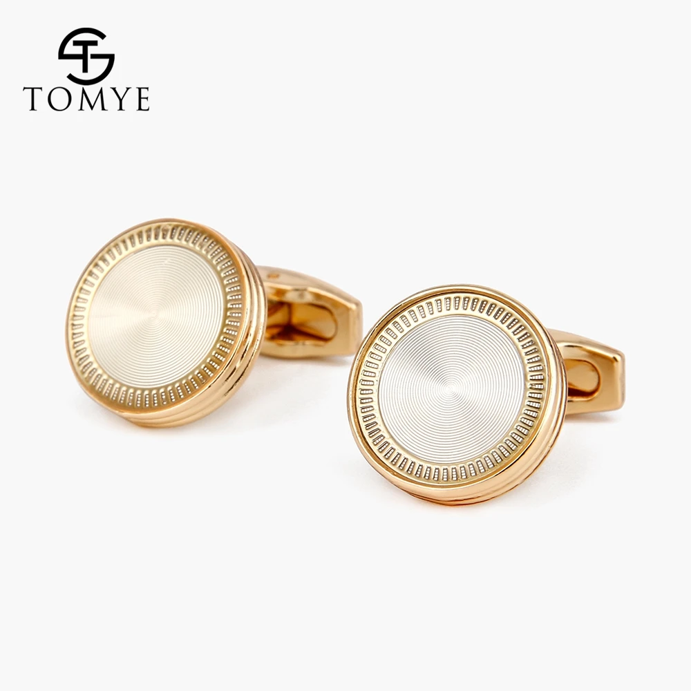 Gold TOMYE 4 цвета Дешевые гравировальные матовые серебристые золотые круглые запонки для мужчин на заказ XK19S106 - Окраска металла: Gold