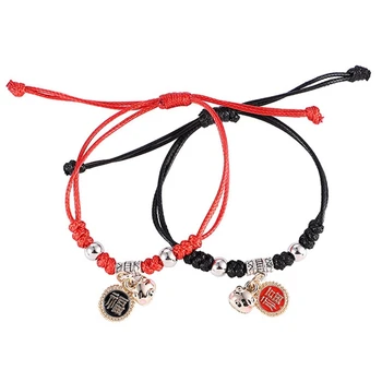 

Handmade Lucky Red Rope Bracelet Women'S Blessing Words Round Zodiac Pig Couple Line Bracelet Jewelry Gifts