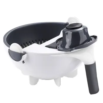 

9in 1Multifunctional Rotate Vegetable Cutter With Drain Basket Kitchen Veggie Fruit Shredder Grater Slicer