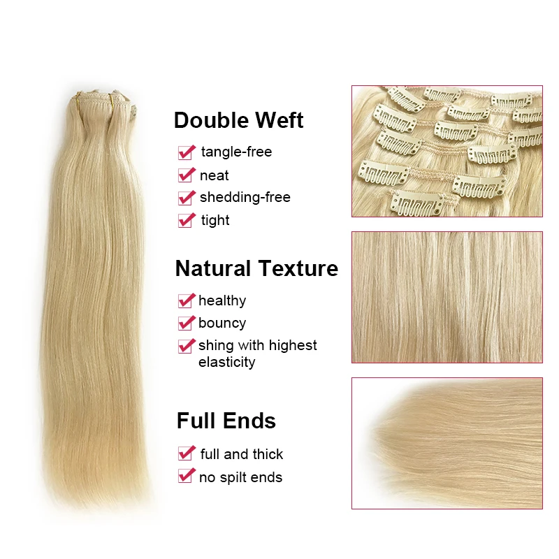 70g 100g 120g Clip In Human Hair Extensions Brazilian Remy Straight Hair #1 #1B #4 #8 #613 #27 12inch-24inch 7PC/Set Full Head