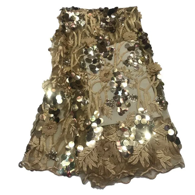3DFlower High Quality African Lace Fabric Net beads French Tulle With Sequins Nigerian For Wedding Dress | Дом и сад