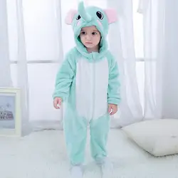 Детская одежда, одежда для мальчиков, Хлопковая пижама для малышей с принтом в виде слона для цельнокроеные пижамы на осень и на зиму