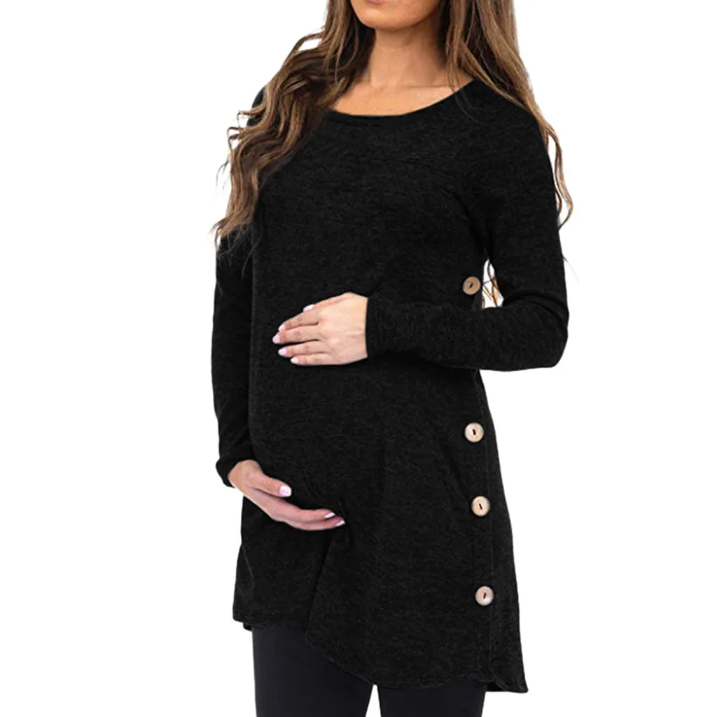 Одежда для беременных Для женщин беременности и родам Pregnanty с длинным рукавом однотонный топ, блузка на пуговицах осень-зима vetement femme