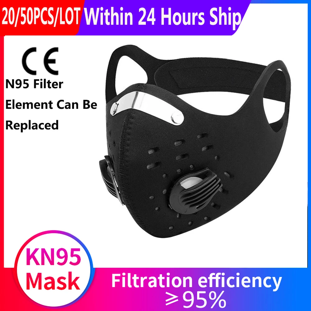 

Reusable Activated Carbon Mask Riding Sports Anti-fog Masks Dust-proof Breathable Valve With KN95 N95 PM2.5 5 Layers Filter
