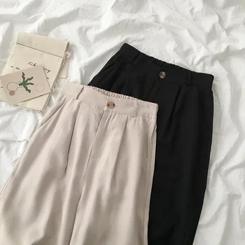 

Elegant Fashion Wide Leg Pant Women Casual High Waist Elastic Black Apricot Long Pant Trouser Female Formal Suit Bottoms