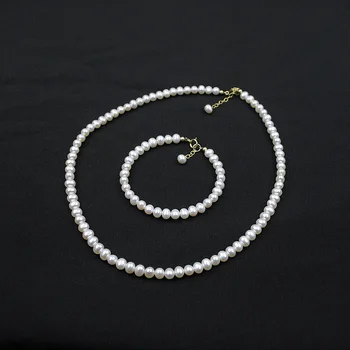 

New Simple 5-6mm Potato Shape White Freshwater Pearl Necklace Tibetan Silver clasp