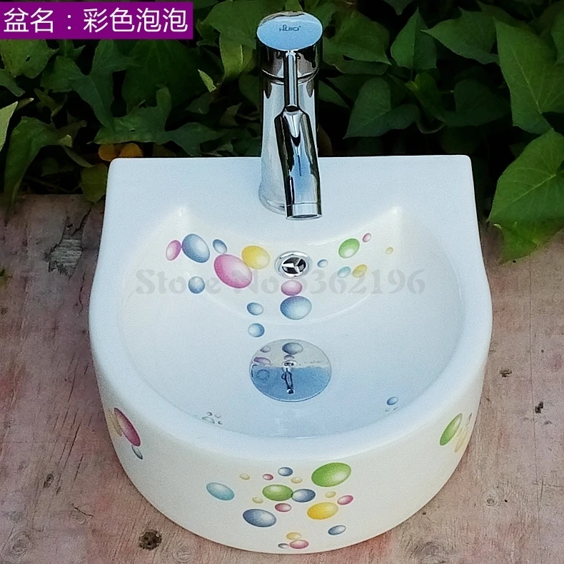 Taiwan Basin One Small Balcony Wash Basin Small Family Ceramic Floor-to-ceiling Wash Basin Bathroom Corner Hanging Basin