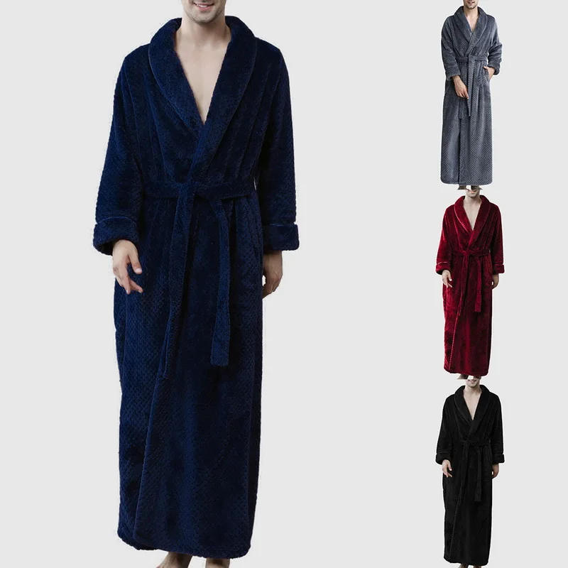 Shujin Men pajamas Confrot Robe Soft Absorbent Lightweight Long Kimono Flannel Spa Bathrobe Men Coral fleece bathrobe bathing