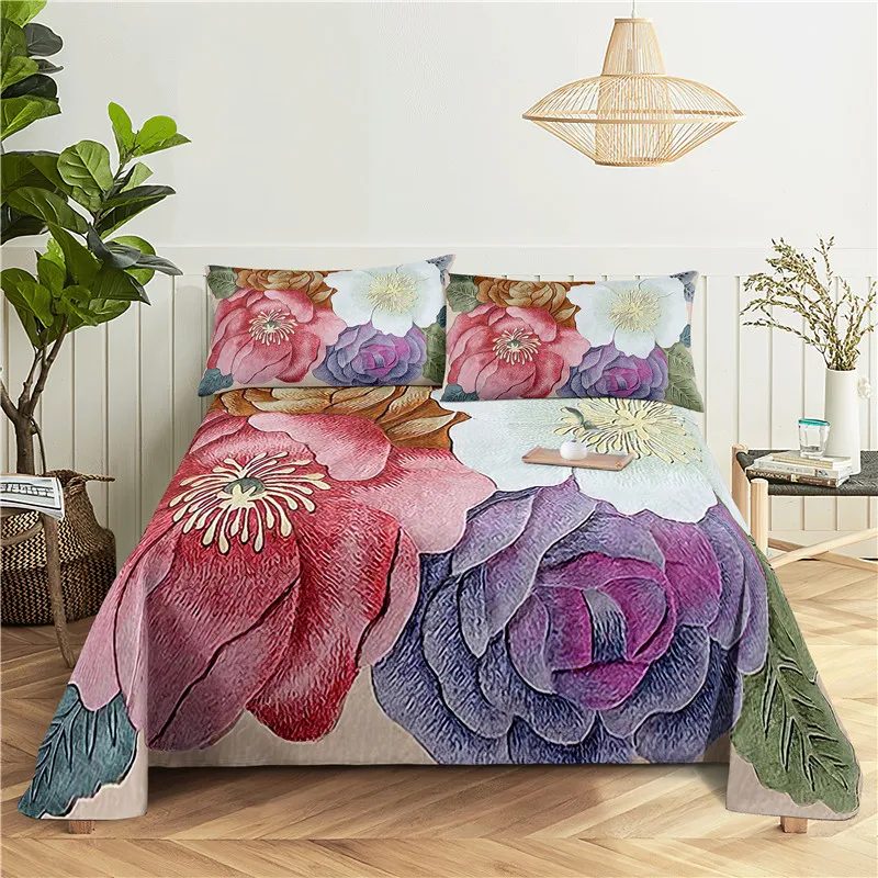 Beautiful Flower 0.9/1.2/1.5/1.8/2.0m Digital Printing Polyester Bed Flat Sheet With Pillowcase Print Bedding Set | Дом и сад
