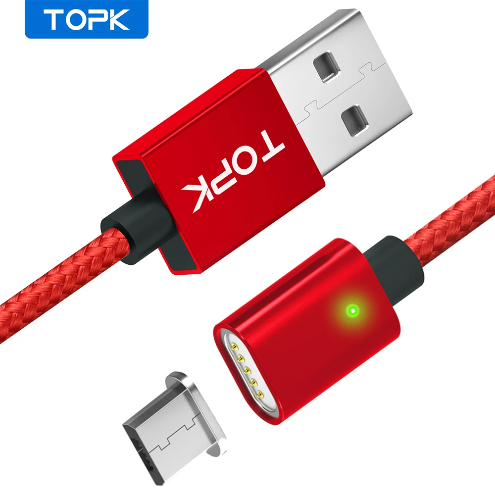 Магнитный кабель TOPK AM21 в нейлоновой оплетке Micro USB для передачи данных и