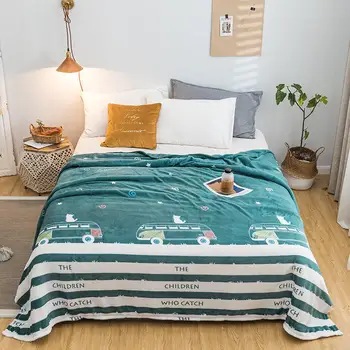 

Bonenjoy Blankets For Beds Bus Pattern de invierno Soft Warm Coral Velvet Green White Color Throw Blanket Winter For Adult