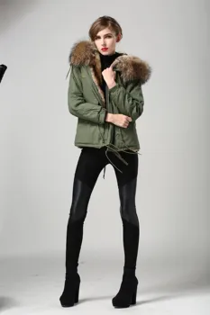 Online Military Stil Armee Grün Kurze Parka Rex Kaninchen Pelz Gefüttert Mantel Für Frauen Winter Warme Damen Pelzmantel