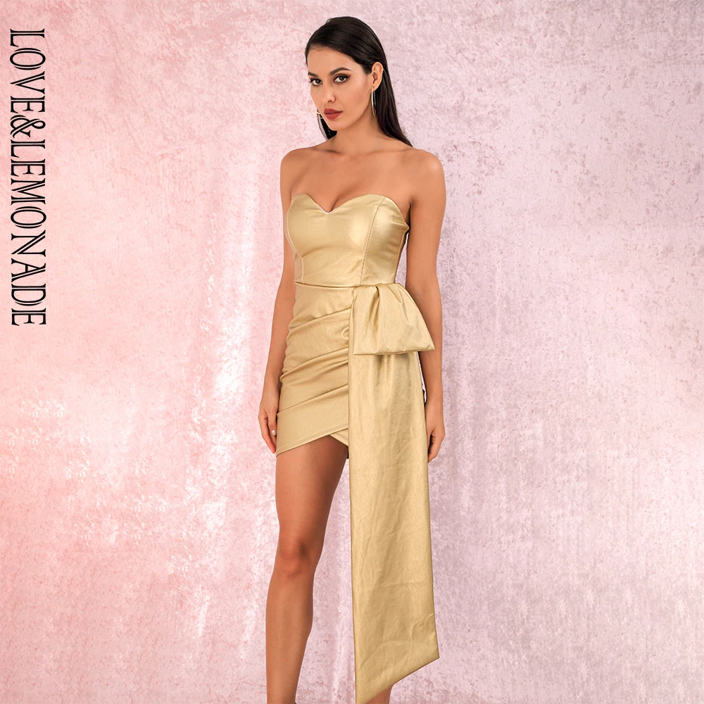 Платье мини из искусственной кожи с V-образным вырезом LOVE & LEMONADE LM82017 | Женская