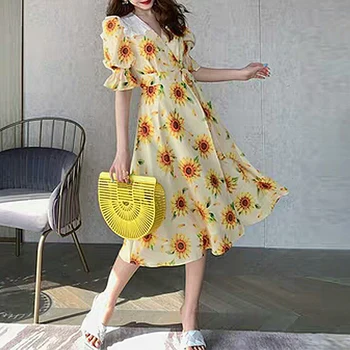 

Gedivoen Summer Fashion Designer Lace Up Dress Women V Neck Patchwork Ruffles Floral Print Dress Elegant Party Dresses