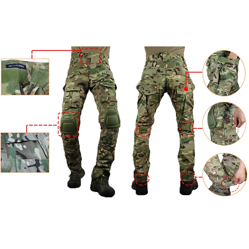 Camouflage Color Tactical Clothing Army of Combat Uniform Military Pants With Knee Pads Airsoft Pai