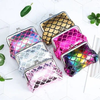 

Cartoon Coin Purse for Girls Women Creative Sequin Fish Scale Pattern Colorful Hasp Money Bag Card Storage Bag Wallet Gifts