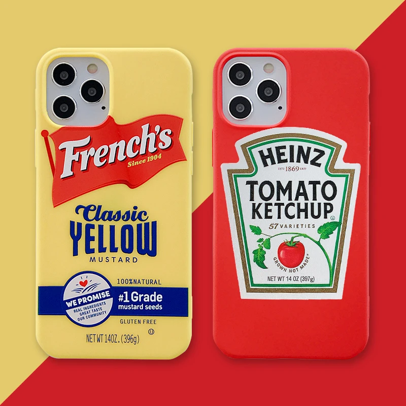 Fashion Cute Funny Heinz Tomato Ketchup mustard Protective Case For iphone 12 Mini 11 Pro Max XR 6 7 8 plus luxury cover cases iphone 7 plus case