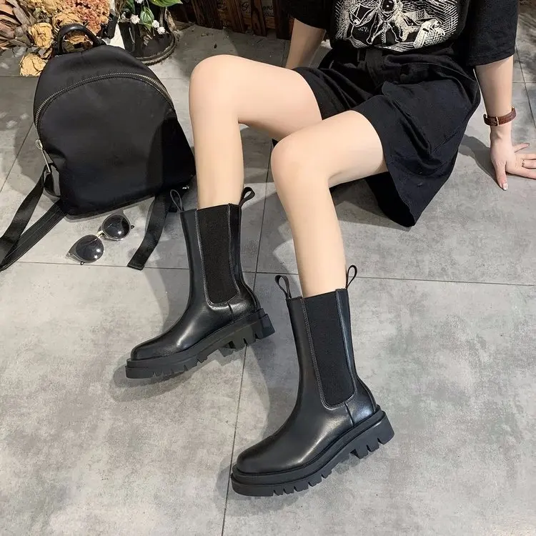 Boots Female Women Shoes Mid Calf Autumn British Style Leather Platform Thick with Short Boots Black Motorcycle Martin Boots Hot Boots Female Women Shoes Mid Calf Autumn British Style Leather Platform Thick with Short Boots Black Motorcycle Martin Boots Hot