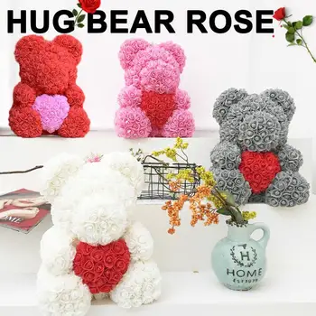 

Artificial Rose Bear Dolls PE Heart-Shaped Decorations Toy Wedding Birthday Rose Bear Romantic Valentine'S Day Girlfriend Gift