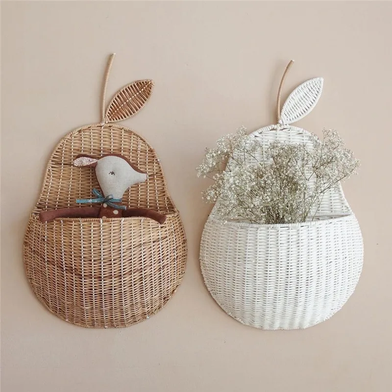 Vintage Rattan Apple/Pear Shape Storage Basket Handmade Fruit Organizer Wicker Organizer Baby Room Nursery Chic Home Decoration