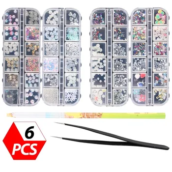 

6pcs/set Gold Silver Hollow 3D Nail Art Decorations Mix Metal Frame Nail Rivets Shiny Charm Manicure Accessories