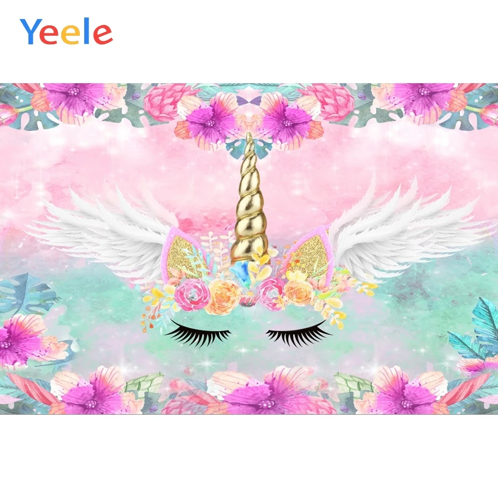 

Yeele Unicorn Wing Rainbow Flowers Happy Birthday Party Props Baby Photobooth Photography Backdrops Backgrounds For Photo Studio