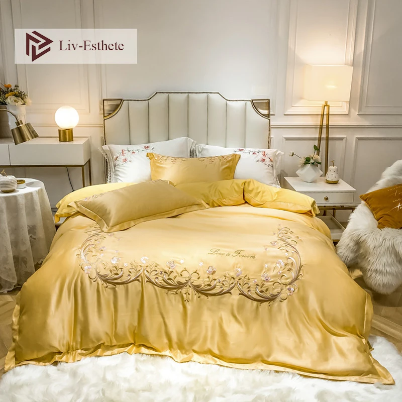 

Liv-Esthete Luxury European Palace Bedding Set Healthy Silky Duvet Cover Set Bed Linen Pillowcases Double Queen King For Beauty